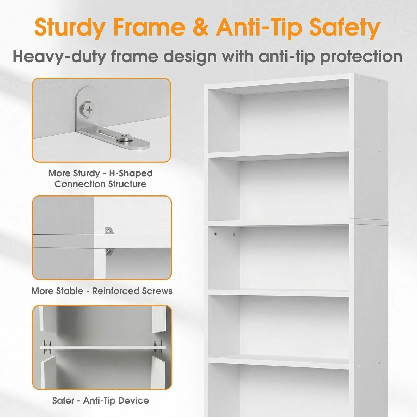 EDX 5 Tier Bookcase Storage, 53 Inch Large Tall Floor Standing Open Bookshelf for Home Office, Living Room, and Bedroom