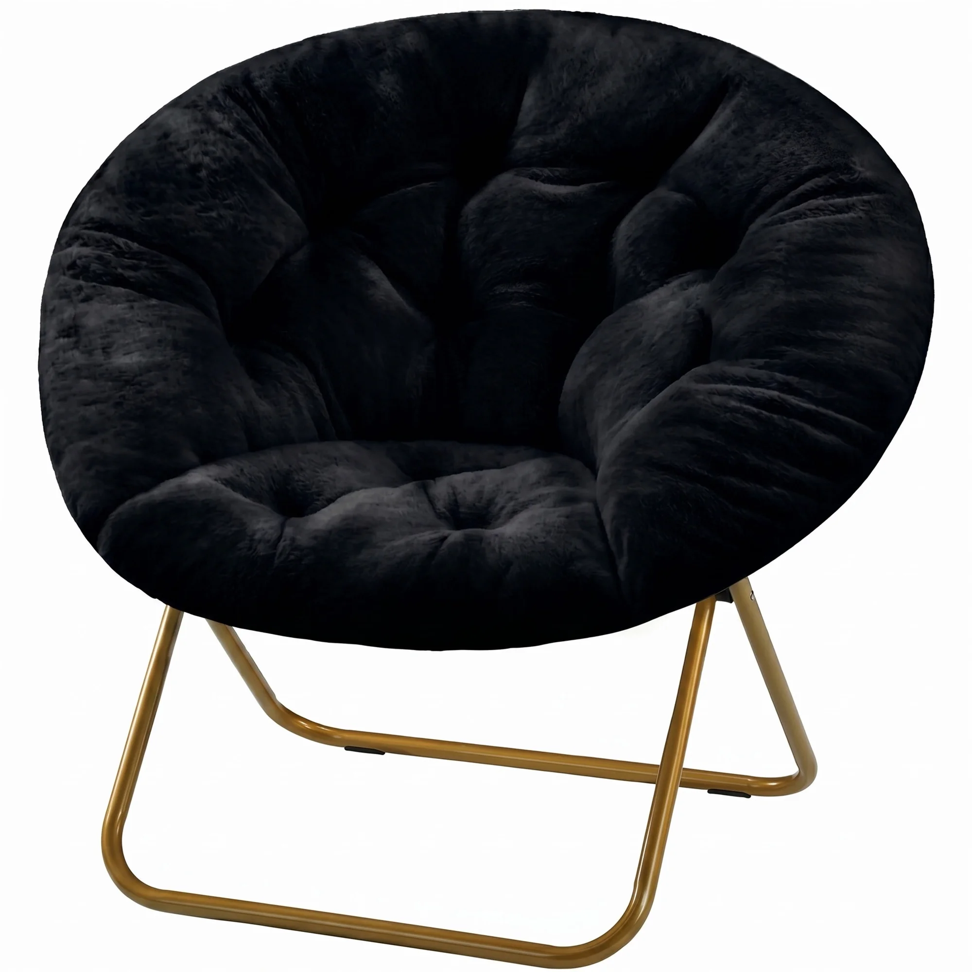 Faux Fur Folding Saucer Chair, Foldable Accent Chair for Adults, Soft Plush Seat, Lightweight & Comfortable, Black