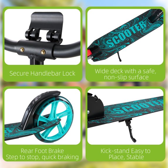 edx Two-Wheel Kick Scooter for Kids 6-12, Teens & Adults, with Dynamic RGB Lights, Foldable, 8-Inch Wheels