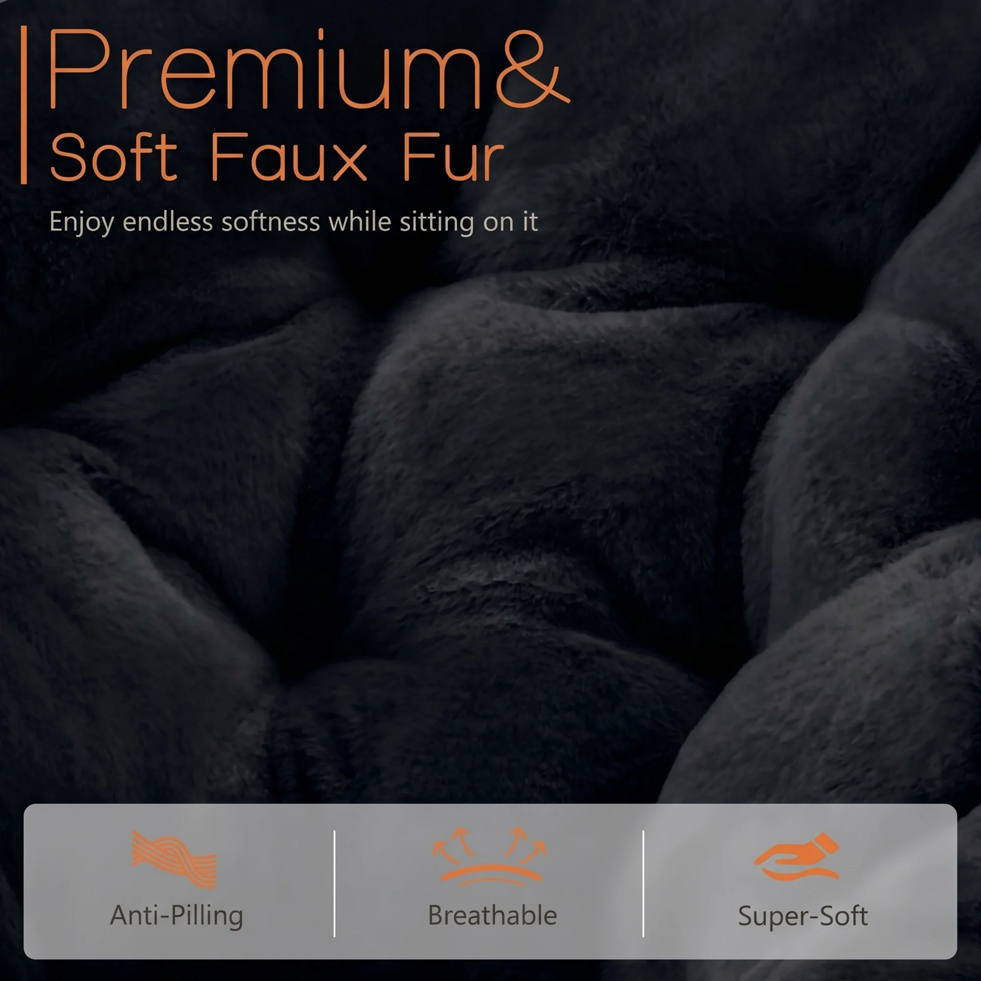 Faux Fur Folding Saucer Chair, Foldable Accent Chair for Adults, Soft Plush Seat, Lightweight & Comfortable, Black