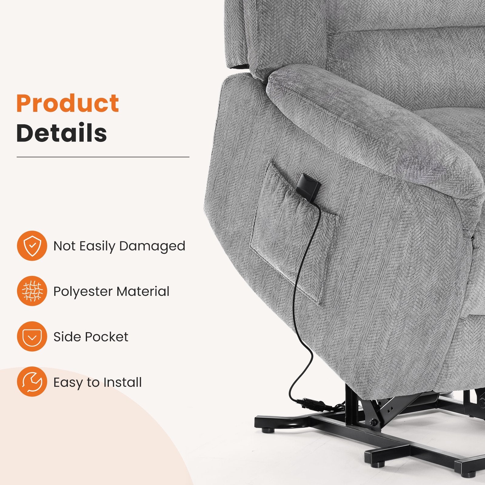 EDX Power Lift Recliner, Wide Fabric Electric Recliner Sofa for Elderly with Side Pocket and Remote Control