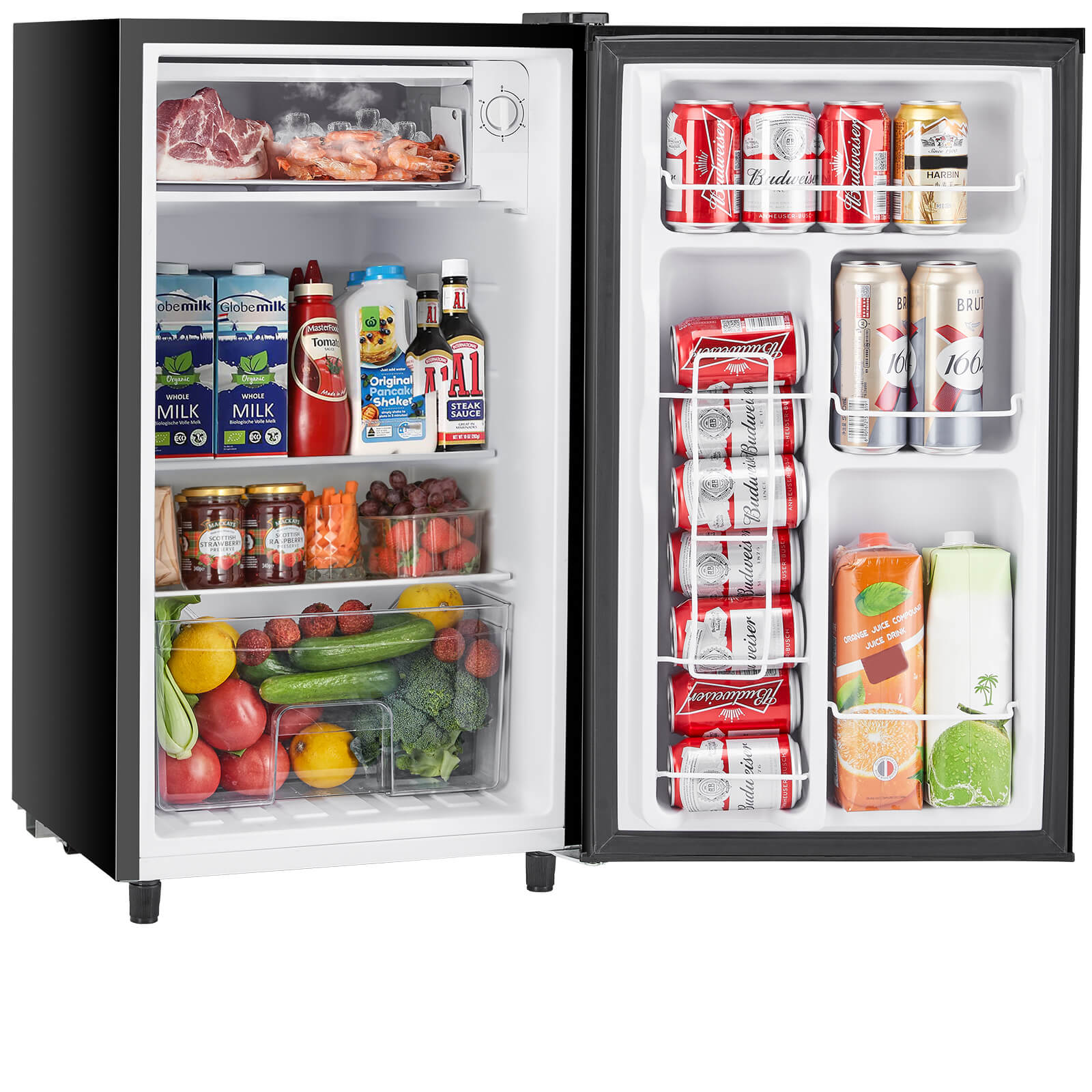 Mayoume Mini Fridge with Freezer,3.2 Cu.Ft Small Refrigerator Single Door Adjustable Thermostat Energy-efficient Low Noise