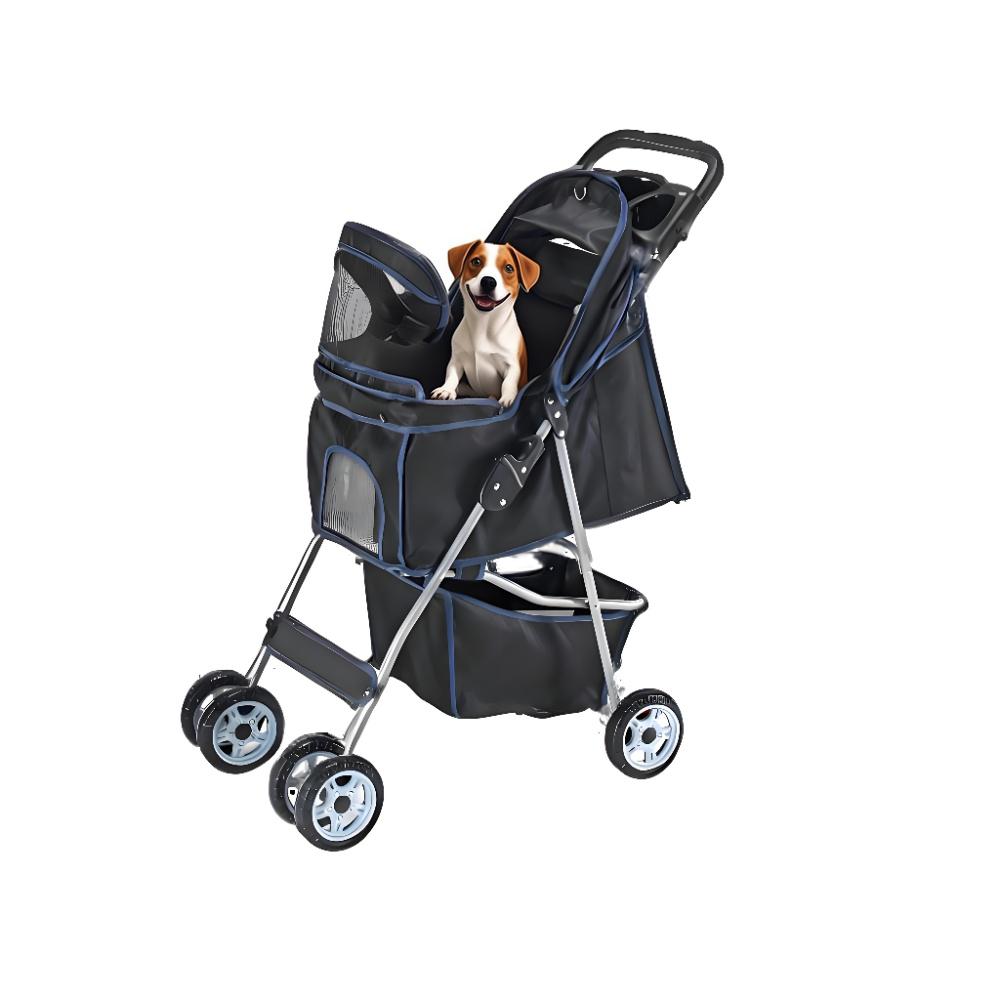 edx 4 Wheels Pet Stroller, Dog and Cat Strollers, With Storage Basket and Cup Holder, Lightweight Travel Carrier, Breathable Mesh, Waterproof and Foldable for Small Pets Outdoor Walk, Black
