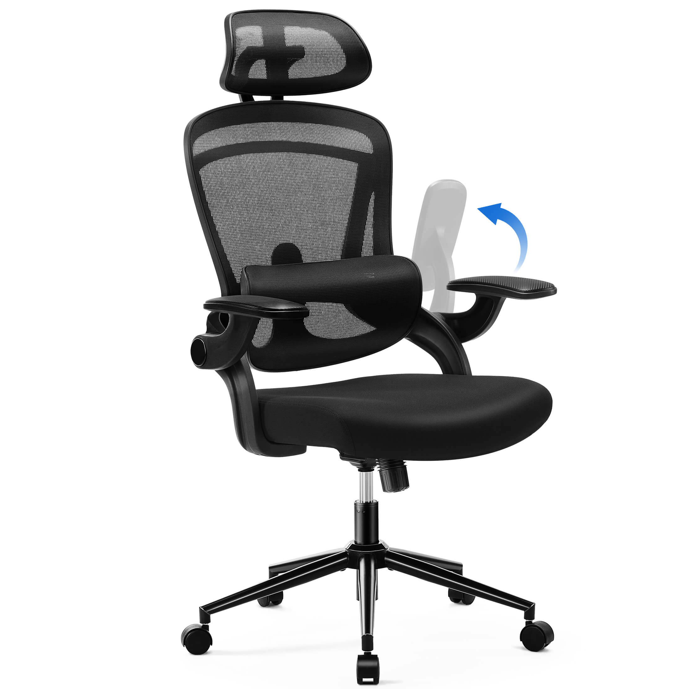 Ergonomic office chair-with adjustable lumbar support and headrest, soft flip-up armrests, height and 120° tilt adjustment