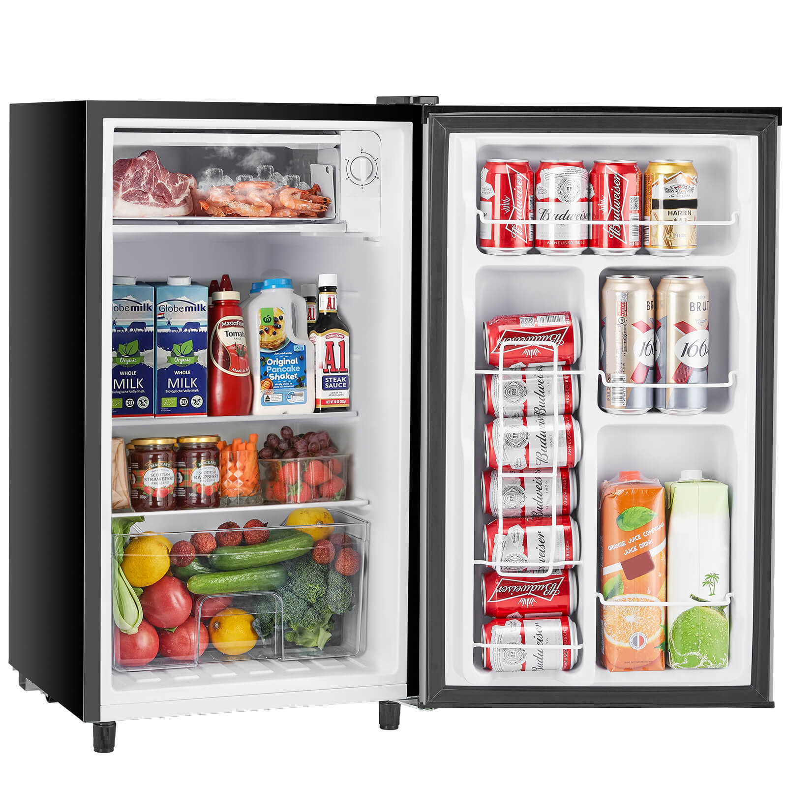 Mayoume Mini Fridge with Freezer,3.2 Cu.Ft Small Refrigerator Single Door Adjustable Thermostat Energy-efficient Low Noise