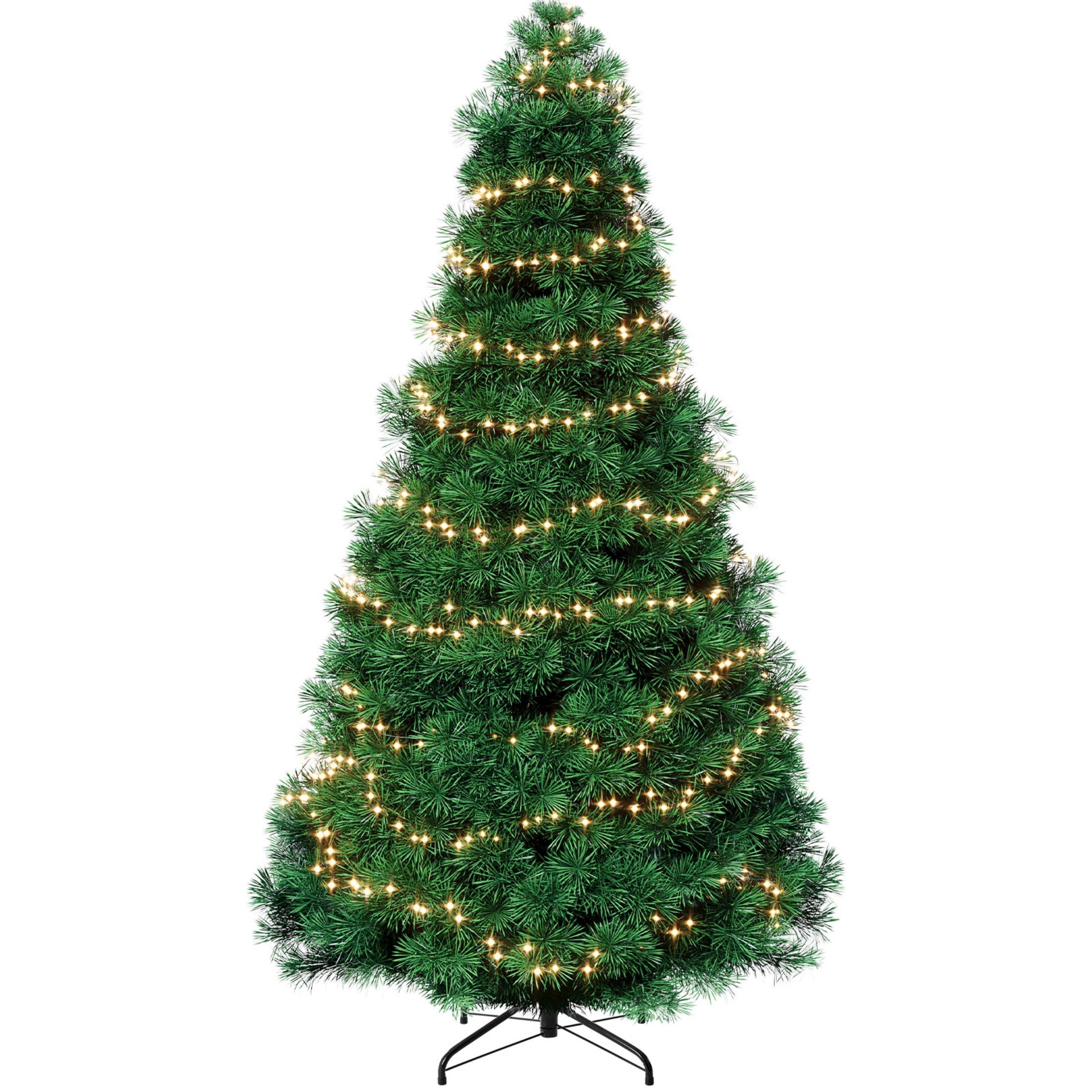EDX Pre-Light Artificial Christmas Tree, Hinged Green Artificial Spruce Tree with Branch Tips, Incandescent Bulbs, and Foldable Base—Ideal for Home, Office, and Party Decorations