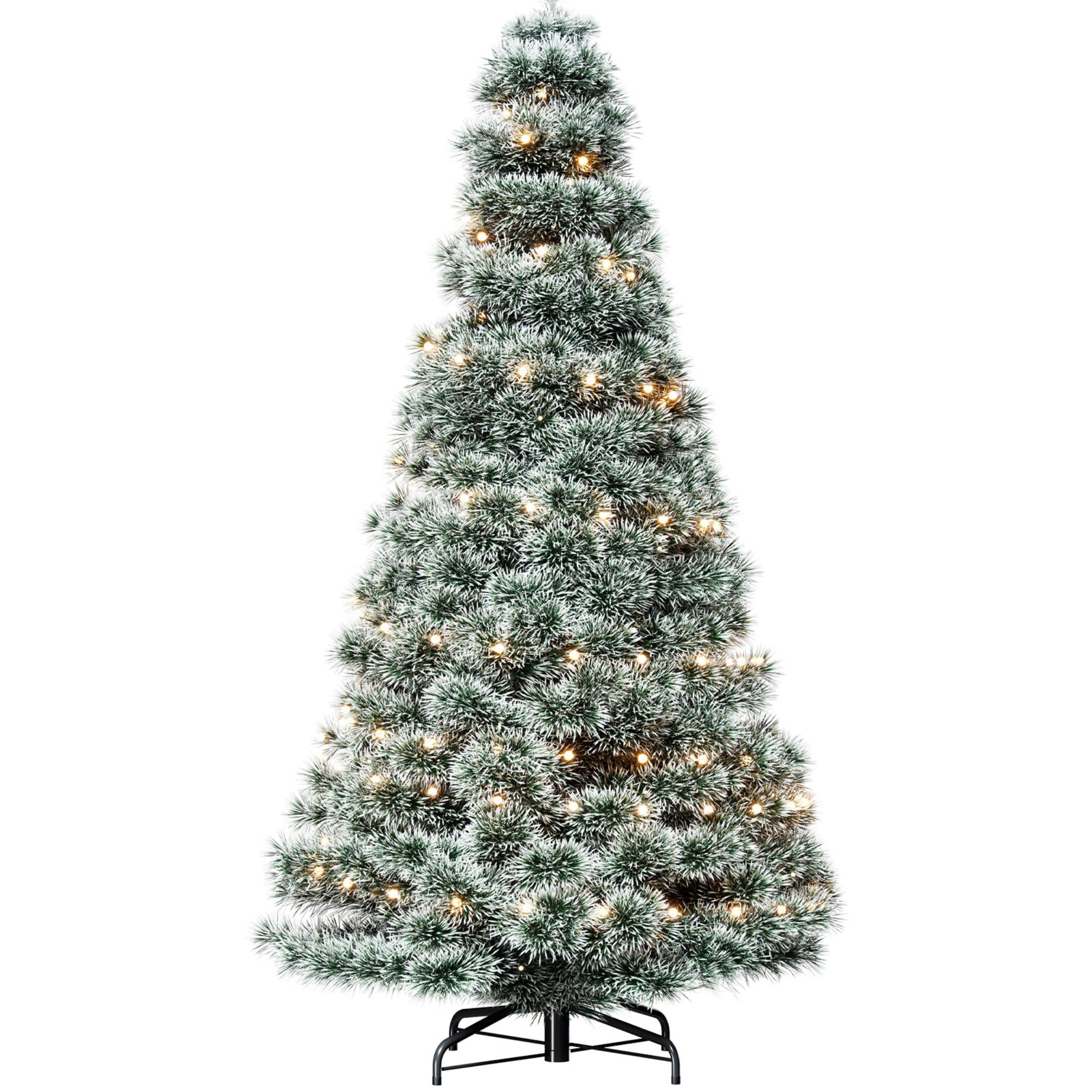 EDX Pre-Light Artificial Christmas Tree, Hinged Green Artificial Spruce Tree with Branch Tips, Incandescent Bulbs, and Foldable Base—Ideal for Home, Office, and Party Decorations