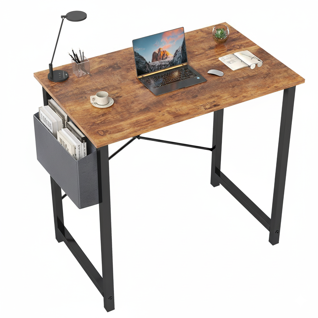 EDX  Computer Desk with Sturdy Metal Frame and Side Storage Bag, Modern Writing Table for Home Office or Study Room