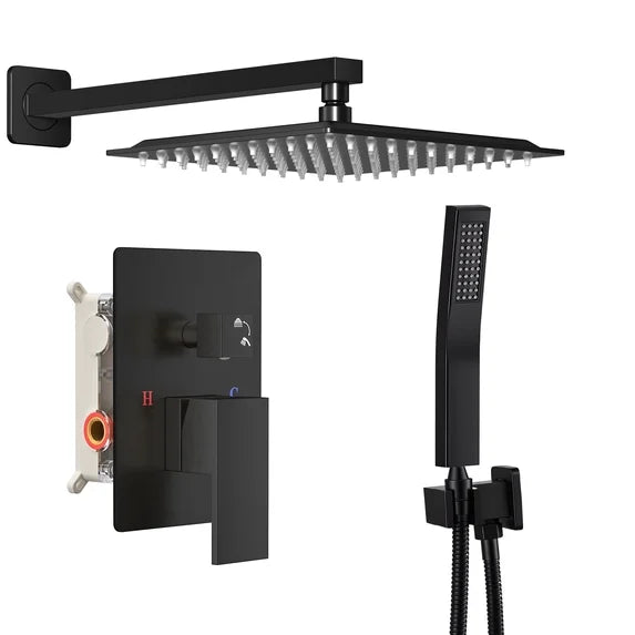 EDX Shower Faucet Set, Square Rainfall Shower Head and Handle Set, Wall Mounted, Pressure Balance Valve