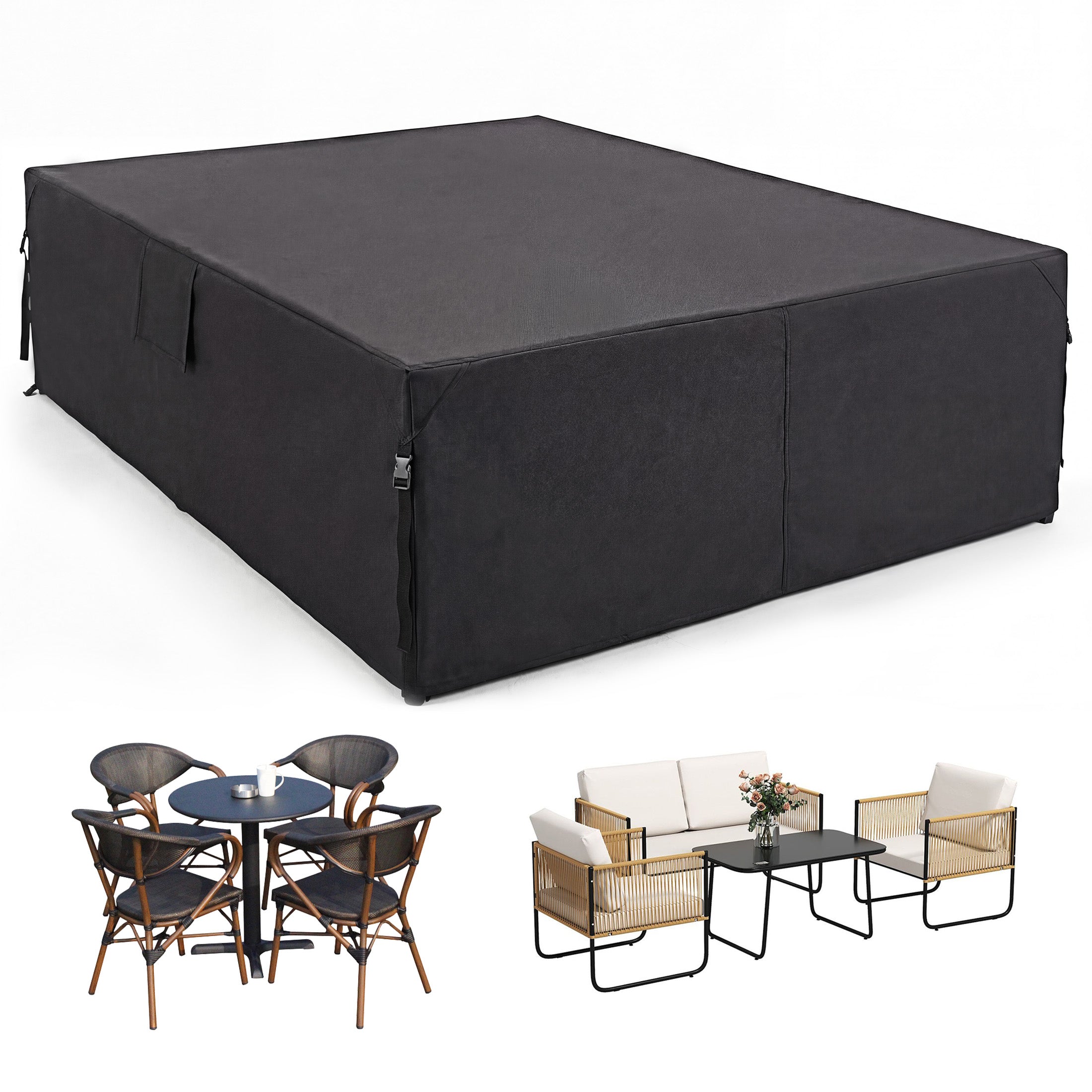 EDX 600D Heavy Duty Patio Couch Cover, Waterproof UV-Resistant for Outdoor Sofa & Rectangular Furniture Set
