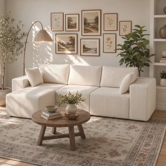 edx Convertible Sectional Couches Comfy Fluffy 4 Seat Memory Foam Sectional Sofa Upholstered Couches for Living Room Bedroom,No Assembly Required