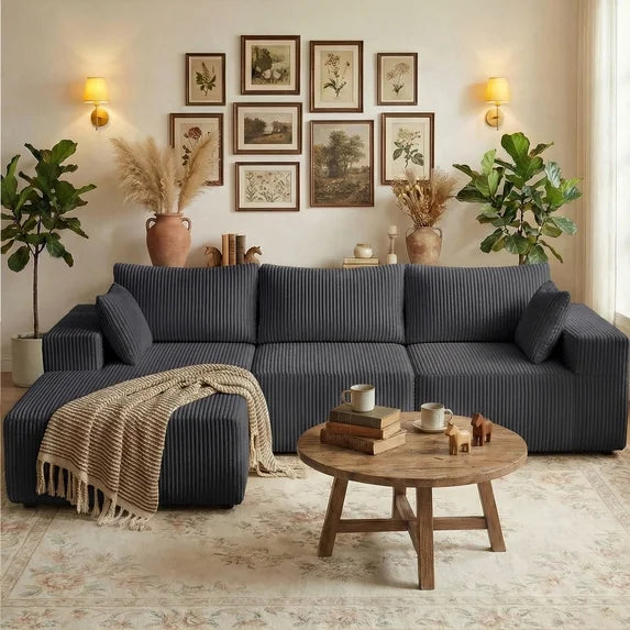 edx Convertible Sectional Couches Comfy Fluffy 4 Seat Memory Foam Sectional Sofa Upholstered Couches for Living Room Bedroom,No Assembly Required