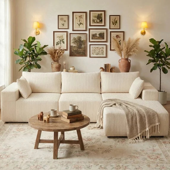 edx Convertible Sectional Couches Comfy Fluffy 4 Seat Memory Foam Sectional Sofa Upholstered Couches for Living Room Bedroom,No Assembly Required