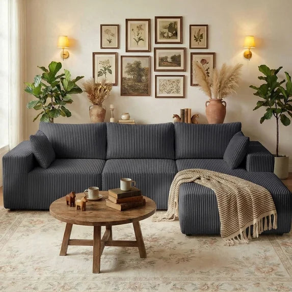 edx Convertible Sectional Couches Comfy Fluffy 4 Seat Memory Foam Sectional Sofa Upholstered Couches for Living Room Bedroom,No Assembly Required