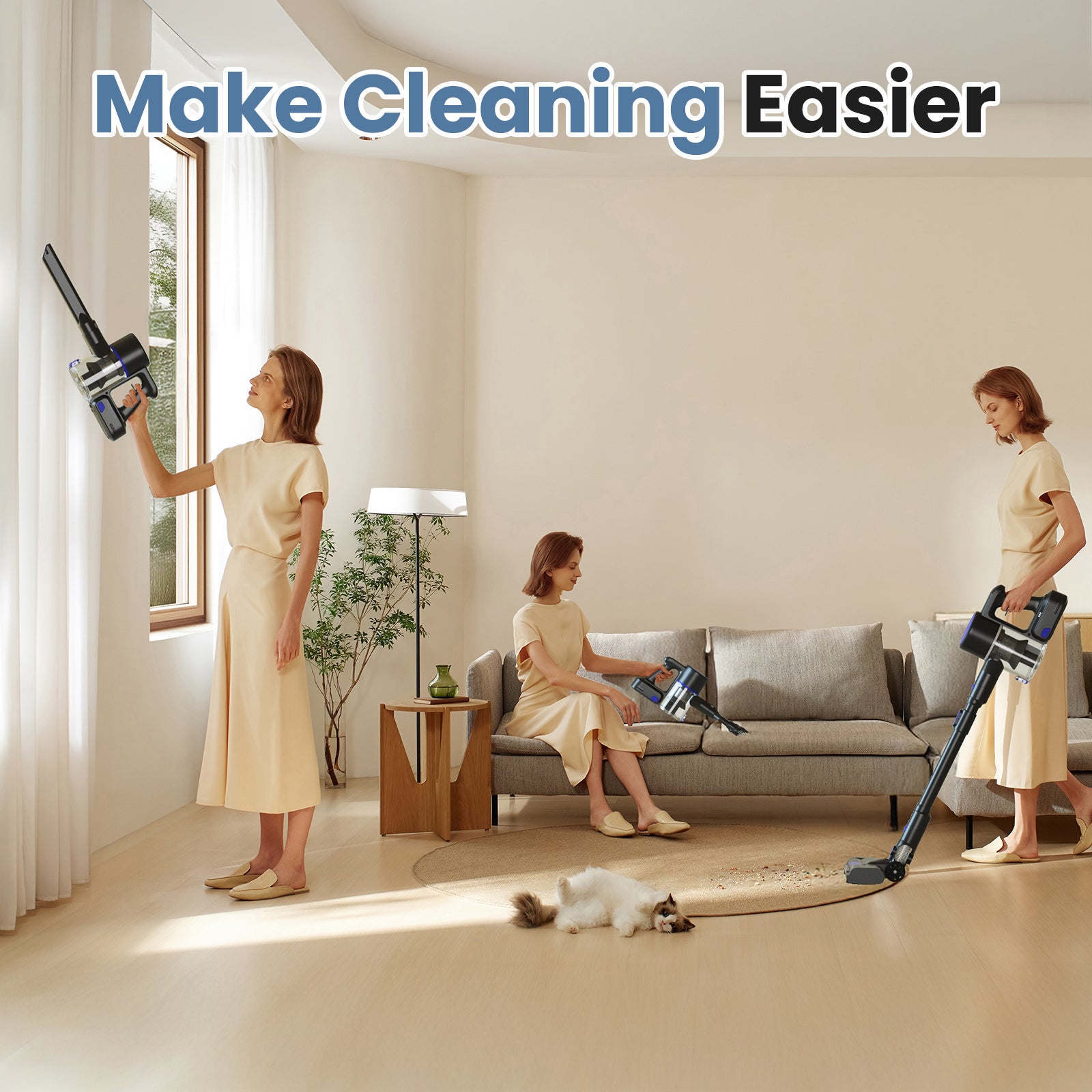 edx Cordless Vacuum Cleaner, Self-Standing Design with LED Light, Home Stick Vacuum, Lightweight Body with Powerful Suction, Suitable for Carpets, Pet Hair, Hardwood Floors