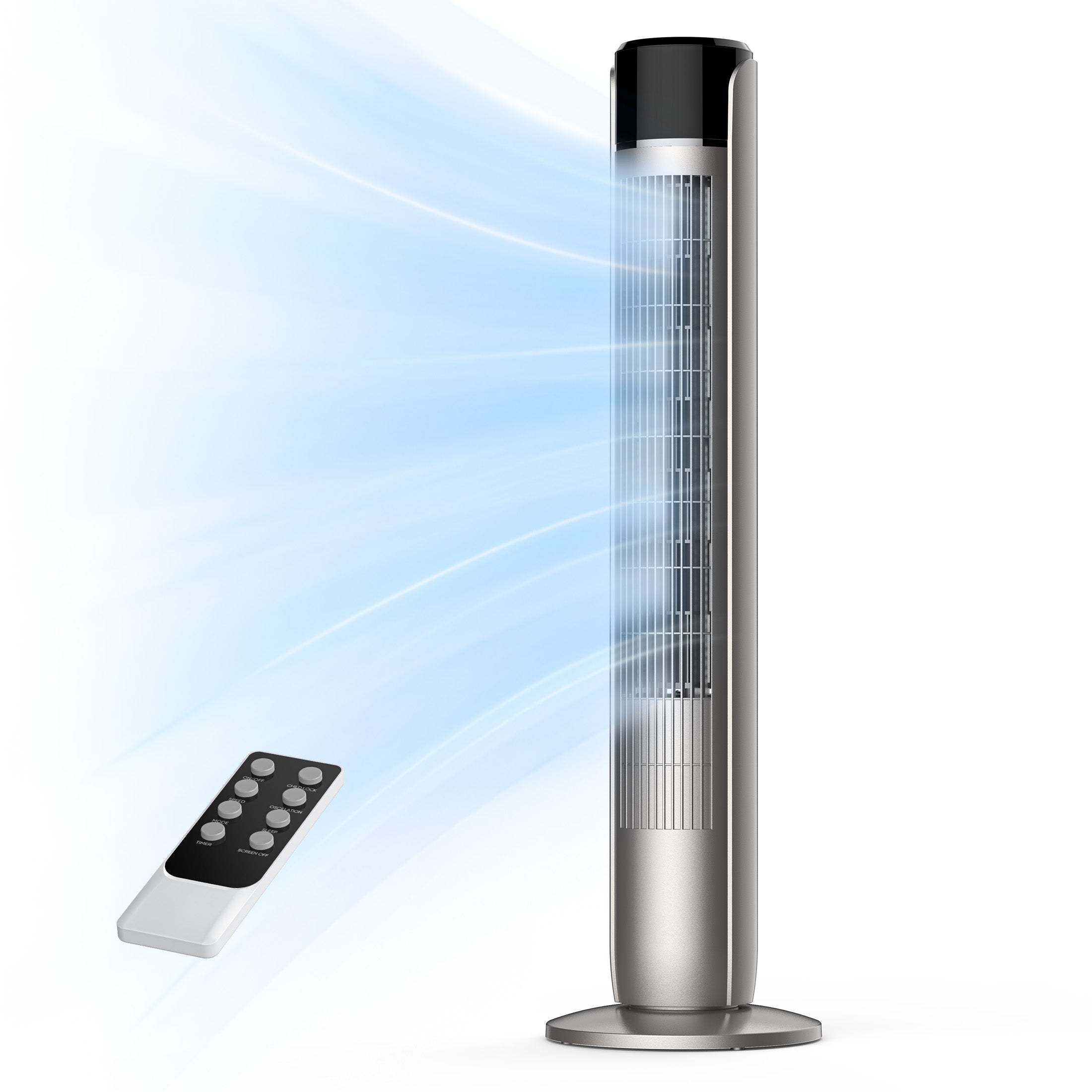 EDX Tower Fan for Home, 36" Standing Floor Fan, 25 ft/s Bladeless Fan Cold Air, 28dB Quiet for Sleep, Remote, 60° Oscillation, 12H Timer, 5 Speeds, 4 Modes, LED Display，Black