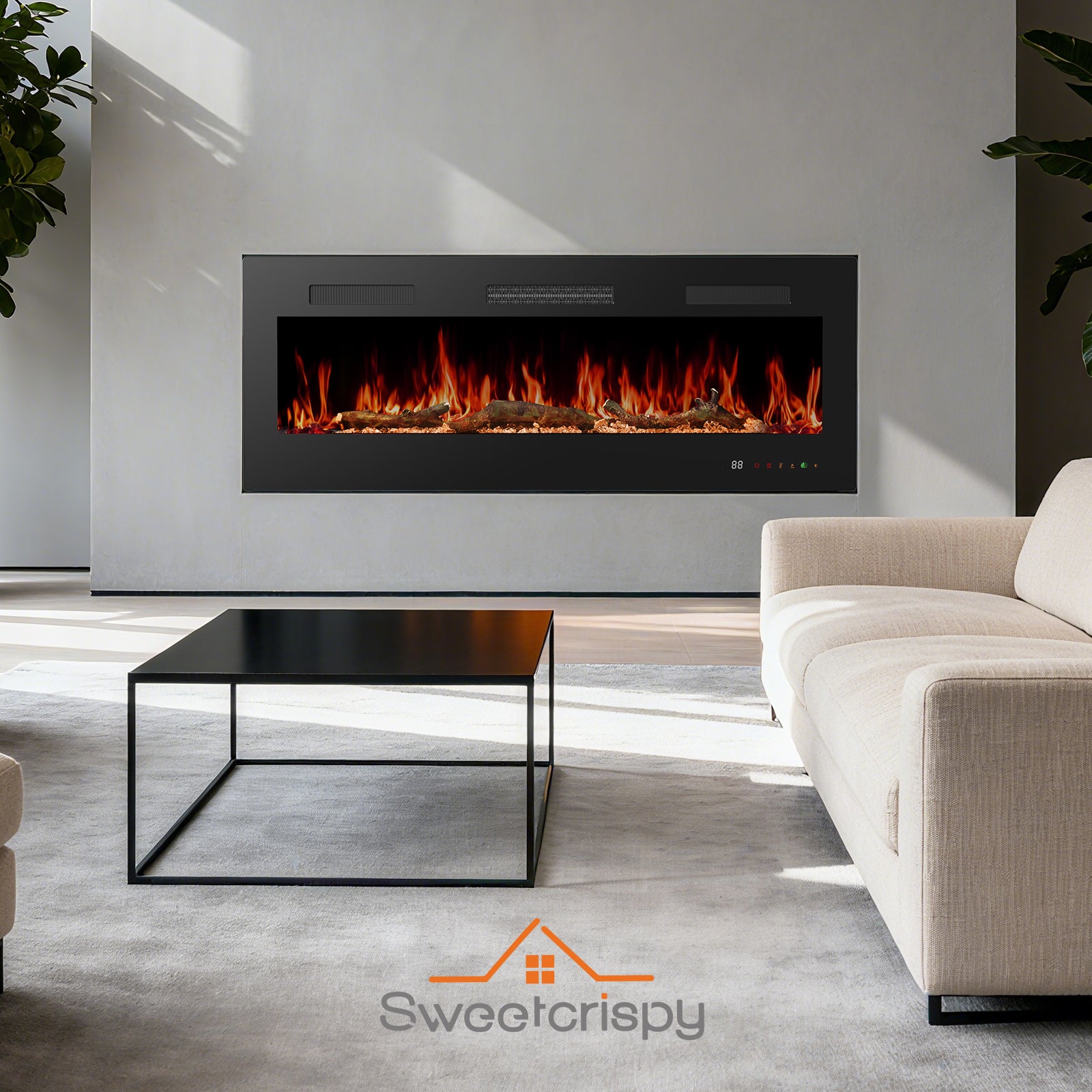 edx Electric Fireplace, 1500W, 13 Adjustable Flame Colors, 12-Hour Timer, Low-Noise Design, Supports Wall-Mounted/Freestanding/Built-In Installation
