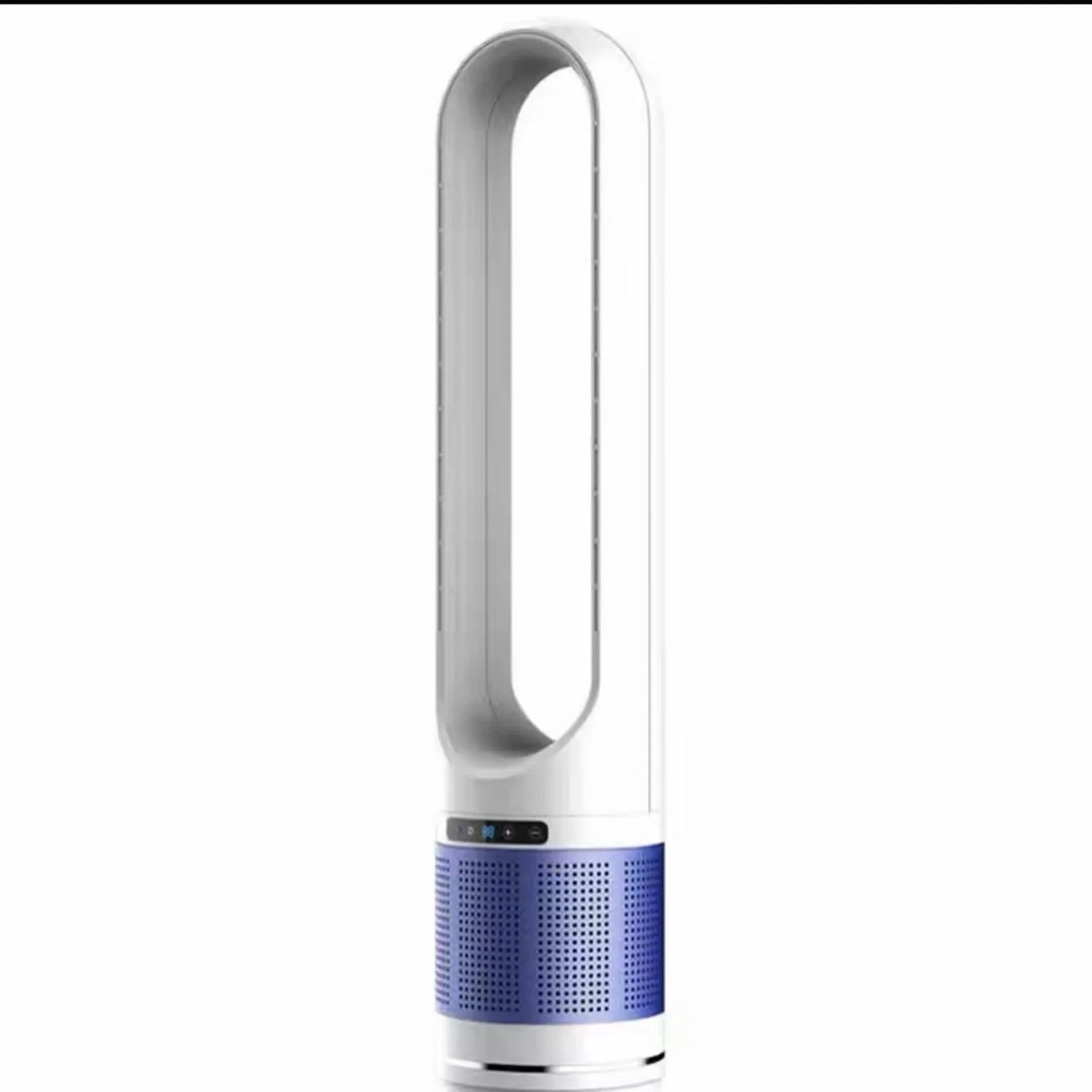 EDX Bladeless Tower Fan with Remote, 90° Oscillating Quiet Fan with 8 Speeds & Timer for Bedroom, Home Office and Indoor Use, White and Blue