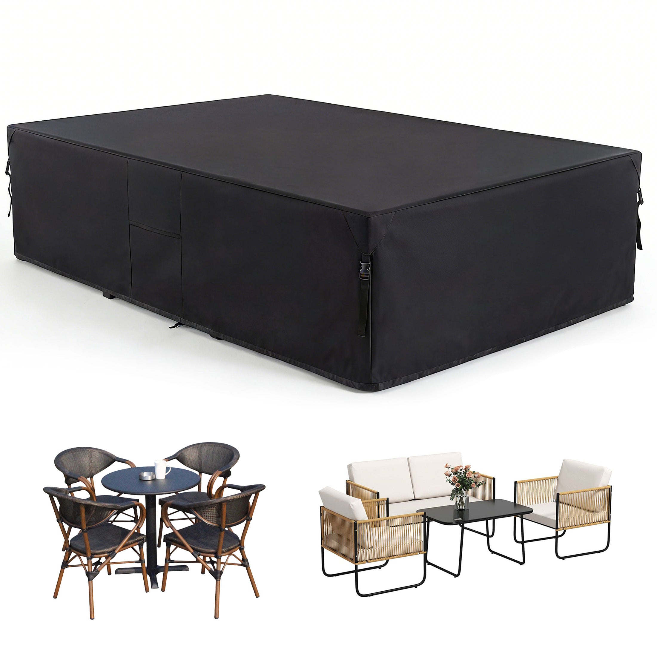 EDX 600D Heavy Duty Patio Couch Cover, Waterproof UV-Resistant for Outdoor Sofa & Rectangular Furniture Set