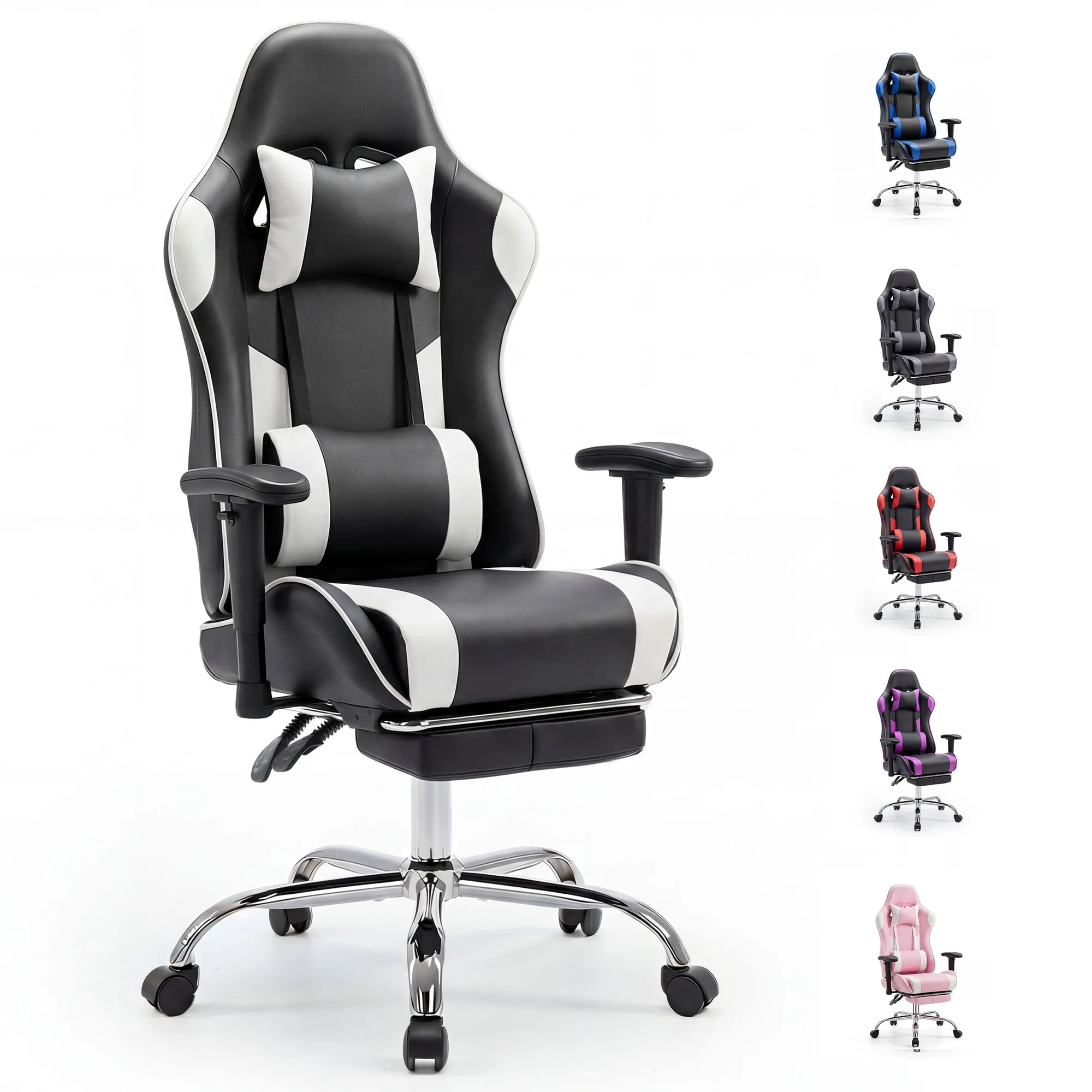 edx Ergonomic Video Gaming Chair High Back Office Chair with Lumbar Support and Adjustable Armrests Footrest Swivel Racing Chair