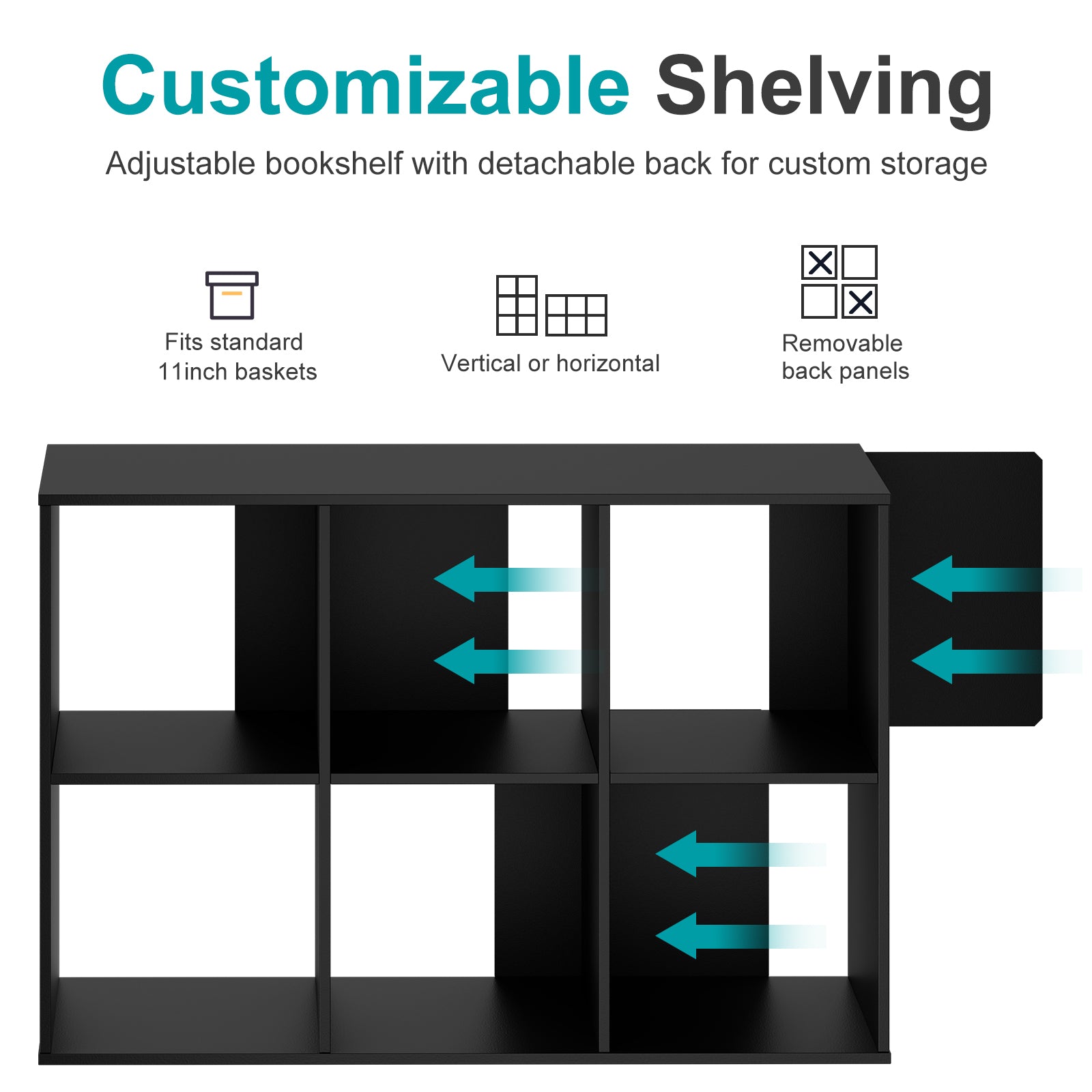 EDX Storage Organizer,  Open Cube Storage Bookcase with 3 Removable Back Panels for Living Room, Bedroom & Office