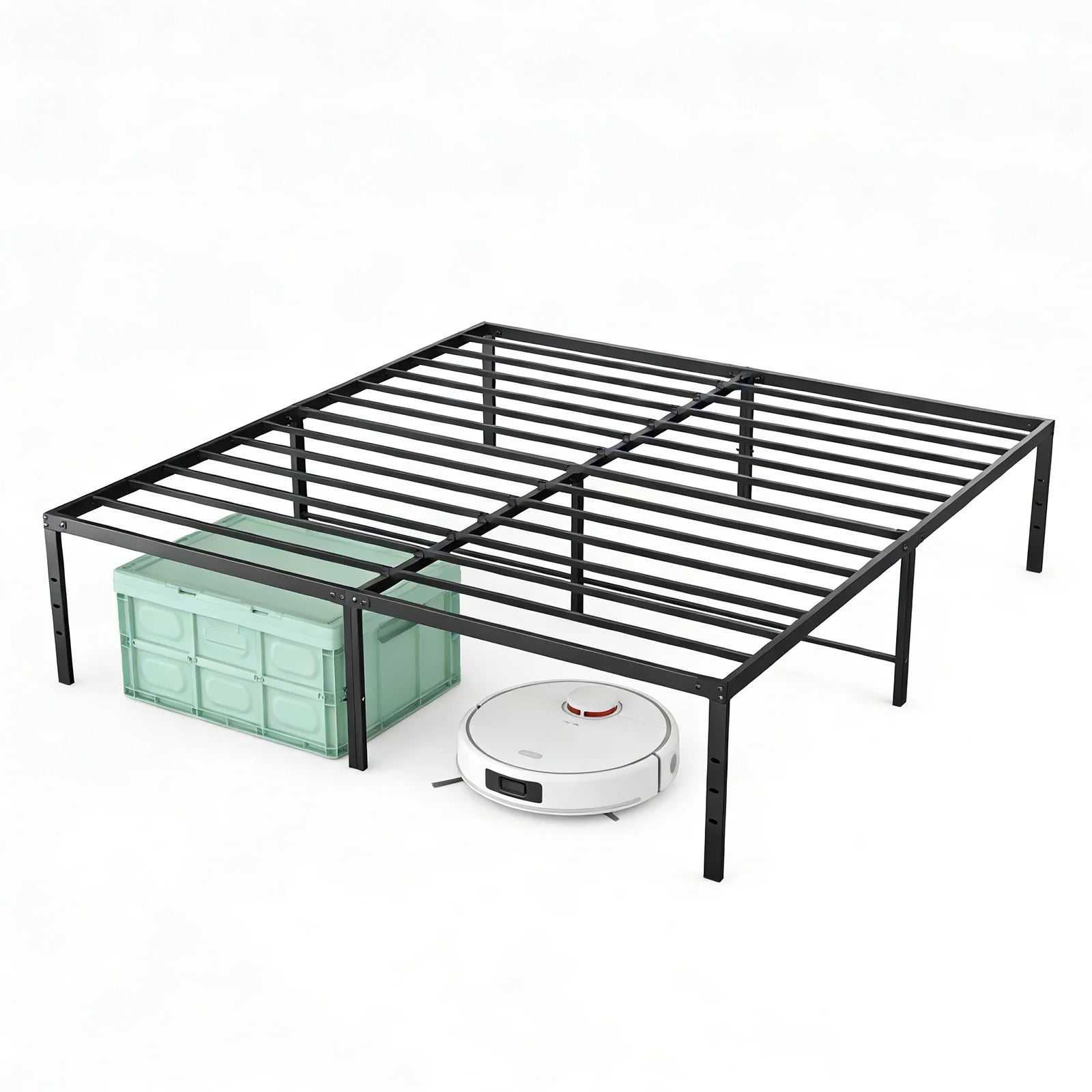 EDX 16 Inch High Clearance Metal Platform Bed Frame with Steel Slats, Large Under Bed Storage, No Box Spring Needed, Noise Free, Easy Assembly
