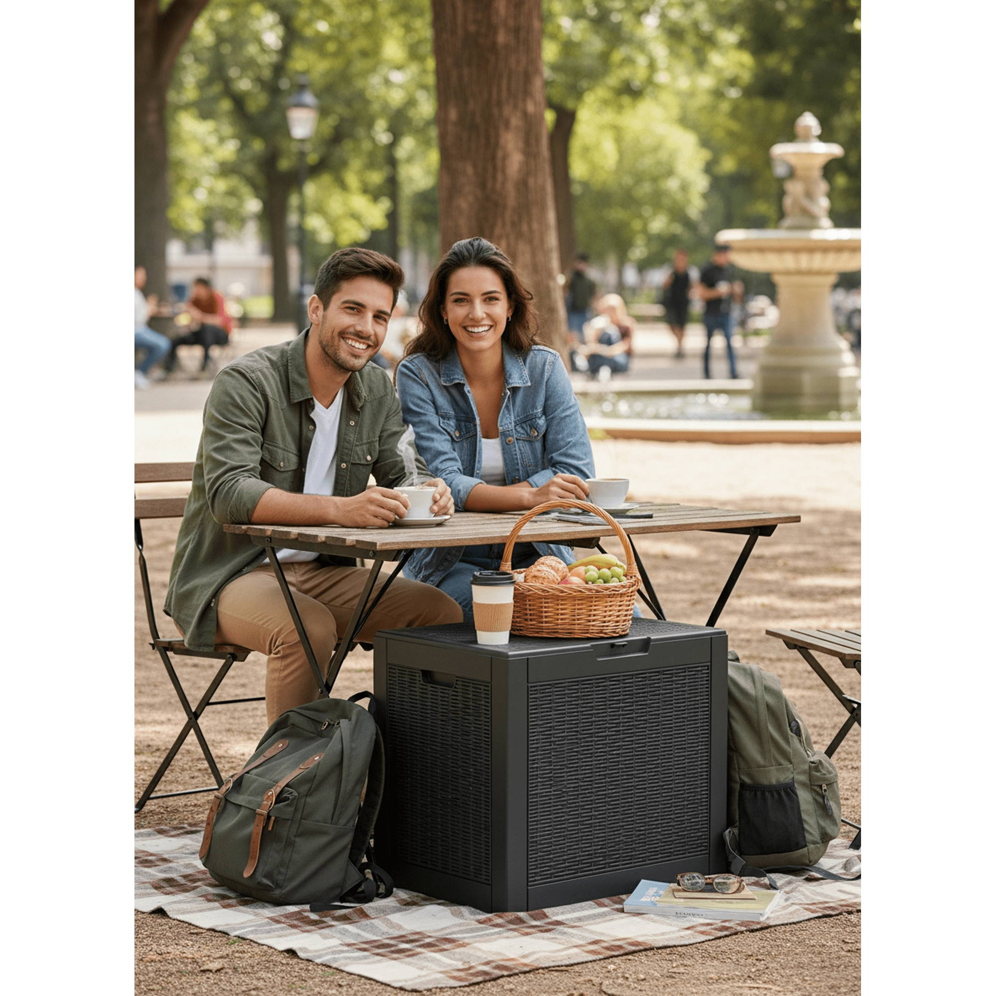 EDX 31-Gallon Outdoor Deck Box, Lockable Lid, 100° Opening, All-Weather Waterproof Resin Storage for Patio & Backyard, 170 lbs Capacity, Black