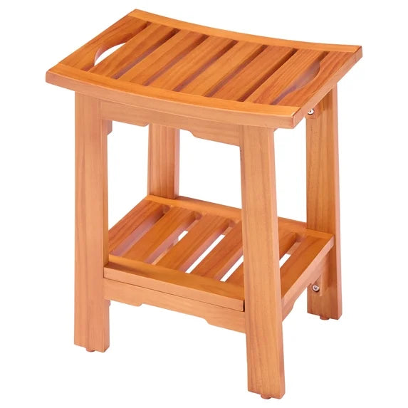 edx Shower Bench, Waterproof Shower Stool for Inside Shower with Storage Shelf & Handles, 250 LBS Capacity, Non-Slip Bathroom Bench for Shaving Legs and Spa, Indoor or Outdoor Use, Brown