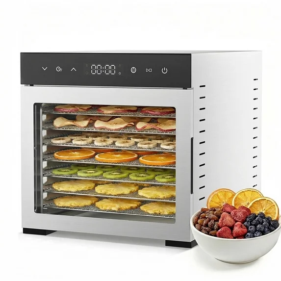 EDX Sliver Nut Dehydrator, 600W, 6.5 sq.ft Drying Space, 95-165°F, 30-48min Timer, Auto Shut-Off, Overheat Protection, Household & Snack Prep Use