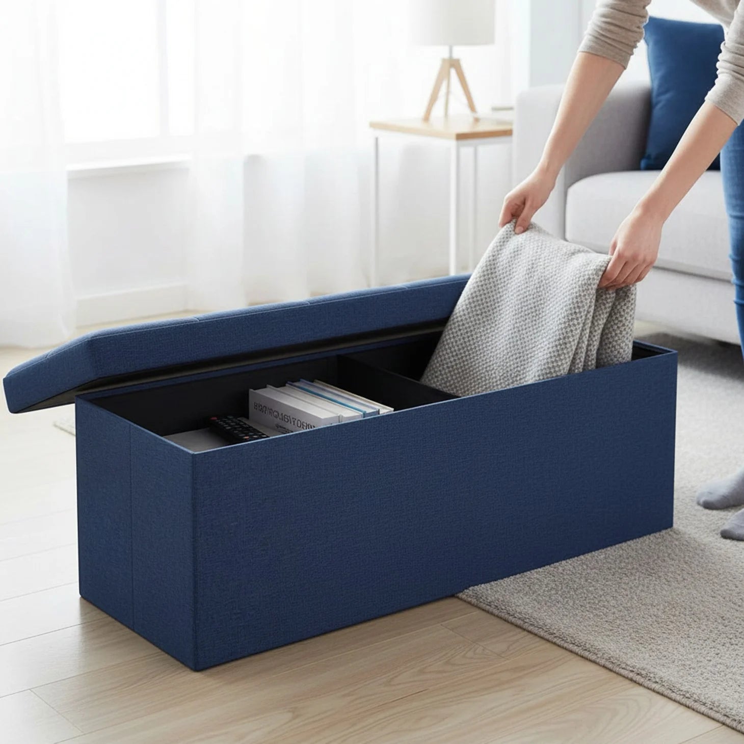 EDX Multi-functional Folding Storage Ottoman Bench, End of Bed Foot Rest Stool with Padded Seat, Bedroom Bench for Living Room, Holds up to 660 Lbs