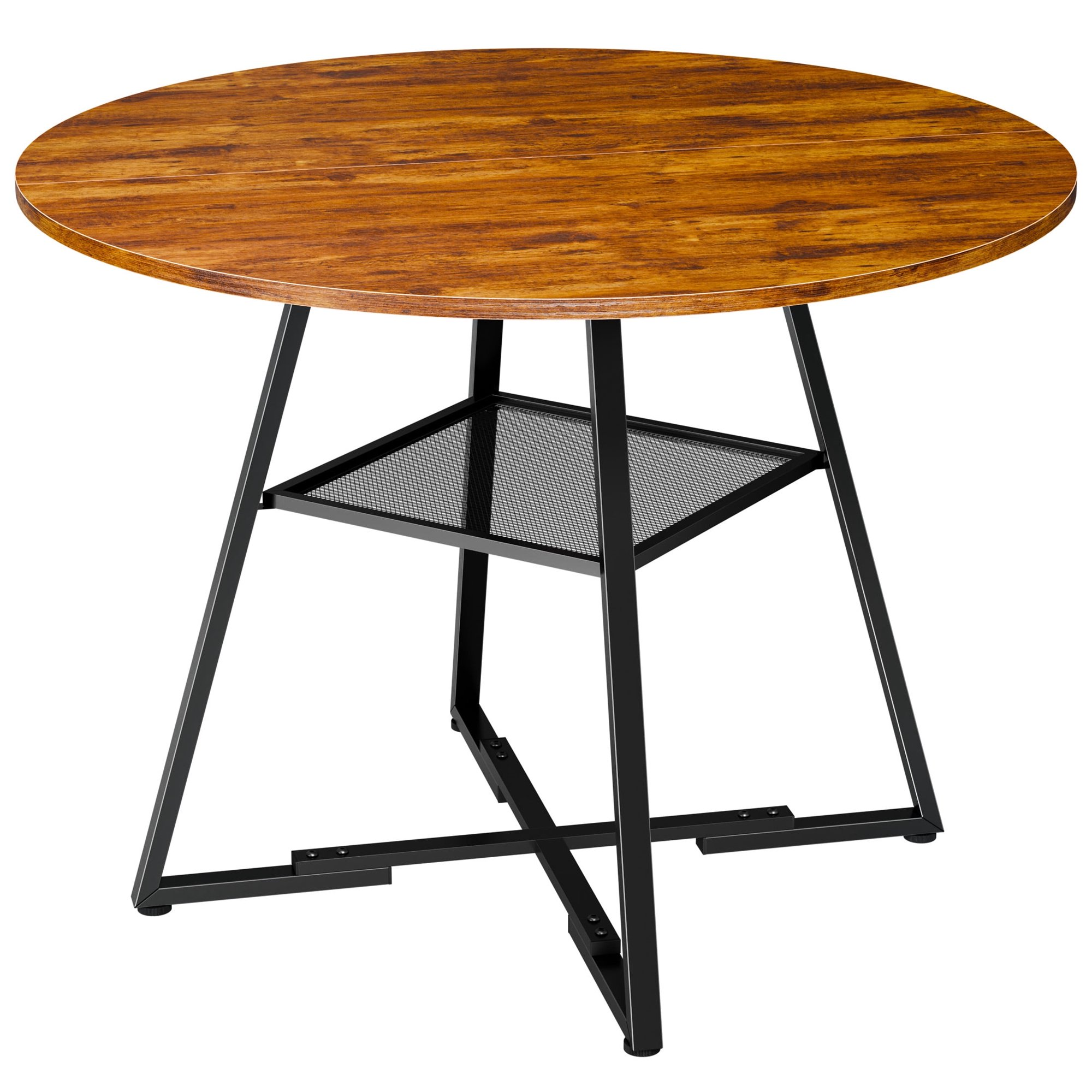 Round Dining Table for 4-6,&nbsp;Circle Kitchen Table with&nbsp;Pedestal Metal Frame Storage, Space Saving Farmhouse Wood Kitchen Table, for Kitchen, Living Room