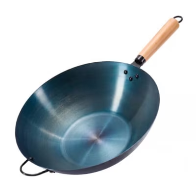 edx 13.5" Carbon Steel Wok Pan, Nonstick Stir-fry Pan, Pre-Seasoned Flat Bottom Chinese Wok, Compatible with Induction, BBQ & Camping Cookware