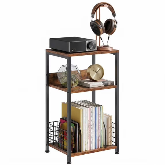 edx 3-Tier CD Storage Rack & Record Player Stand, Multi-Use Organizer with U-Shaped Dividers, Anti-Rust & Sturdy, for Home/Office/Bedroom