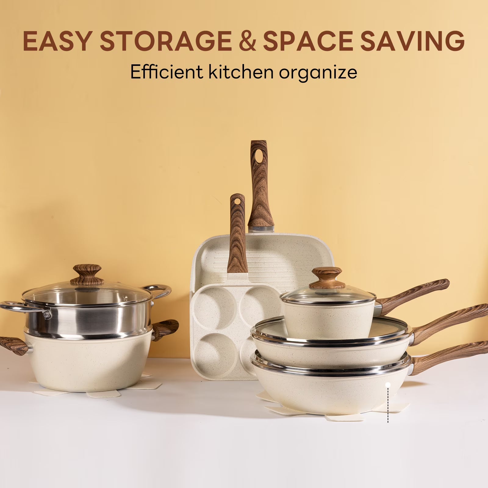 edx 17pcs Non-Stick Cookware Set, Pots and Pans Set with Detachable Handle for Kitchen