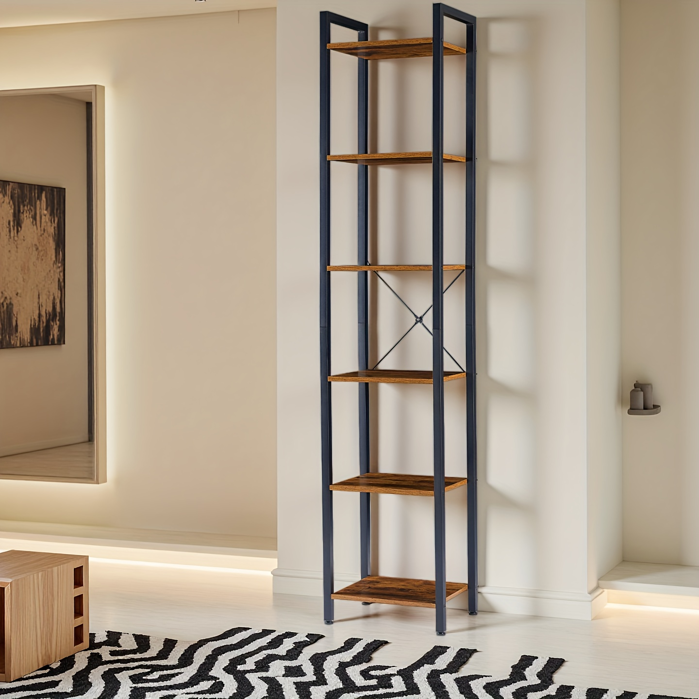 EDX Modern Minimalist 4-Tier Bookshelf with Metal Frame and Wooden Shelves