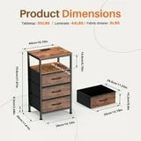 edx 3 Fabric Drawers Nightstand with Charging Station & USB/Type-C Ports and Outlets, Variable Light Strip Bedside End Table with Adjustable Feet for Bedroom, Rust Brown