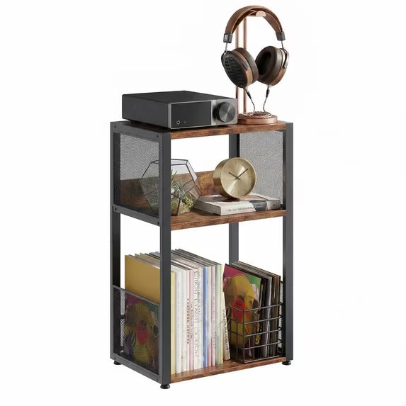 edx 3-Tier CD Storage Rack & Record Player Stand, Multi-Use Organizer with U-Shaped Dividers, Anti-Rust & Sturdy, for Home/Office/Bedroom