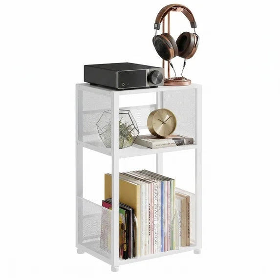 edx 3-Tier CD Storage Rack & Record Player Stand, Multi-Use Organizer with U-Shaped Dividers, Anti-Rust & Sturdy, for Home/Office/Bedroom