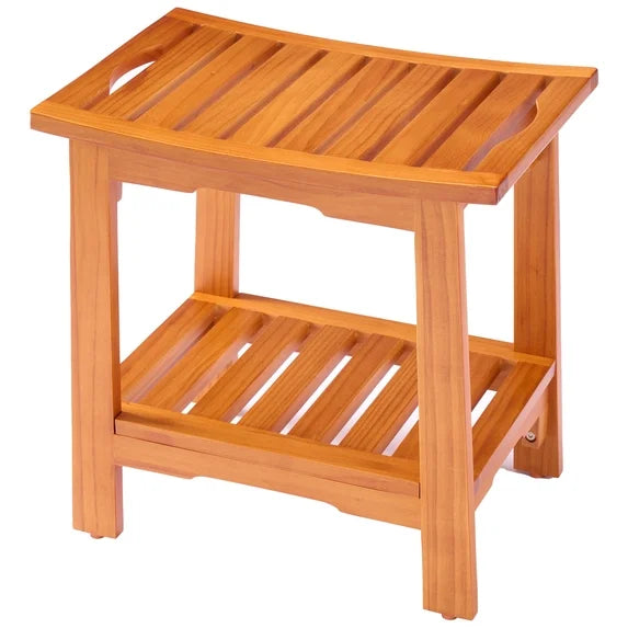 edx Shower Bench, Waterproof Shower Stool for Inside Shower with Storage Shelf & Handles, 250 LBS Capacity, Non-Slip Bathroom Bench for Shaving Legs and Spa, Indoor or Outdoor Use, Brown