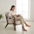 edx Accent Chair, Mid-Century Modern Arm Chair with Wood Frame, 1-Seat Cushioned Sofa for Living Room, Bedroom, Balcony