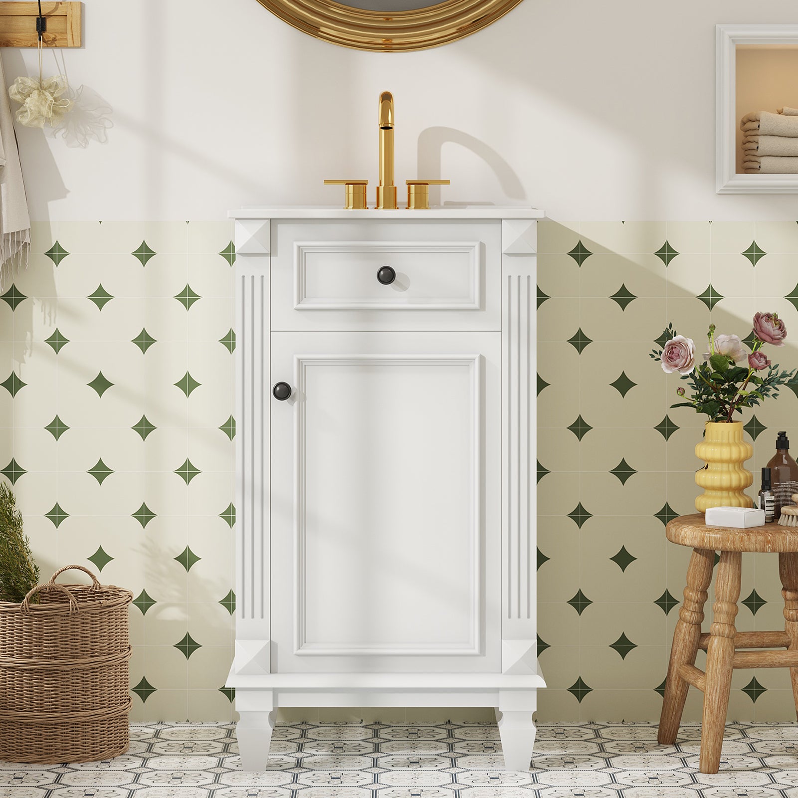 EDX Bathroom Vanity, Freestanding Modern Cabinet with Sink, White