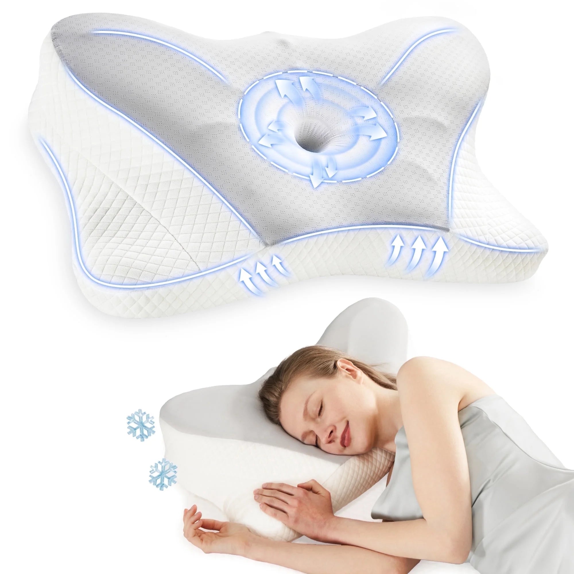 edx Bed Pillow Effective Pain Relief Cooling Pillow for Neck Support, Ergonomic Contour Memory Foam Cervical Neck Pillow for Side Back Stomach Sleepers
