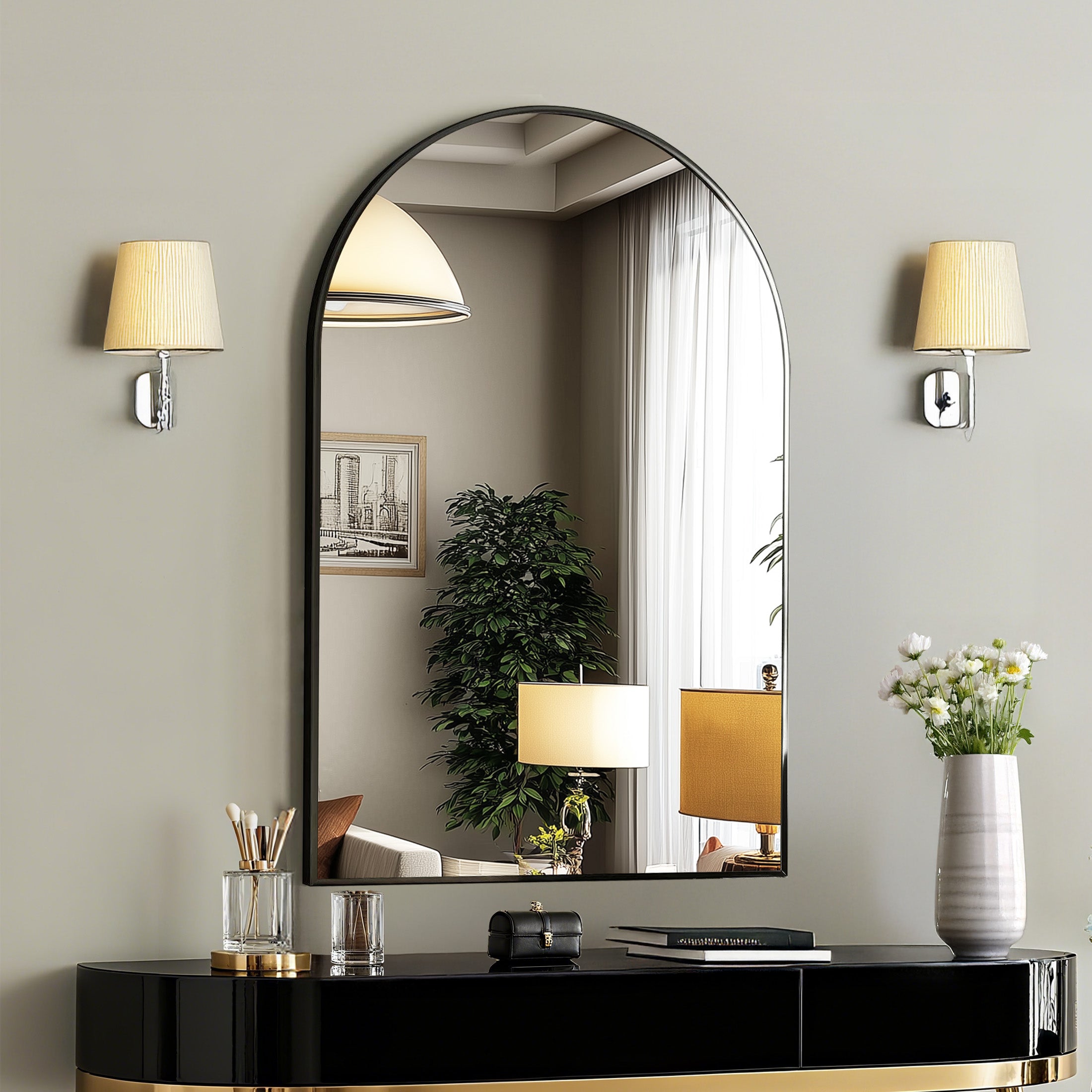 EDX Arched Bathroom Mirror, Wall Mounted Mirror with Aluminum Alloy Frame, Bathroom Mirror for Living Room, Bedroom, Bathroom and Entryway