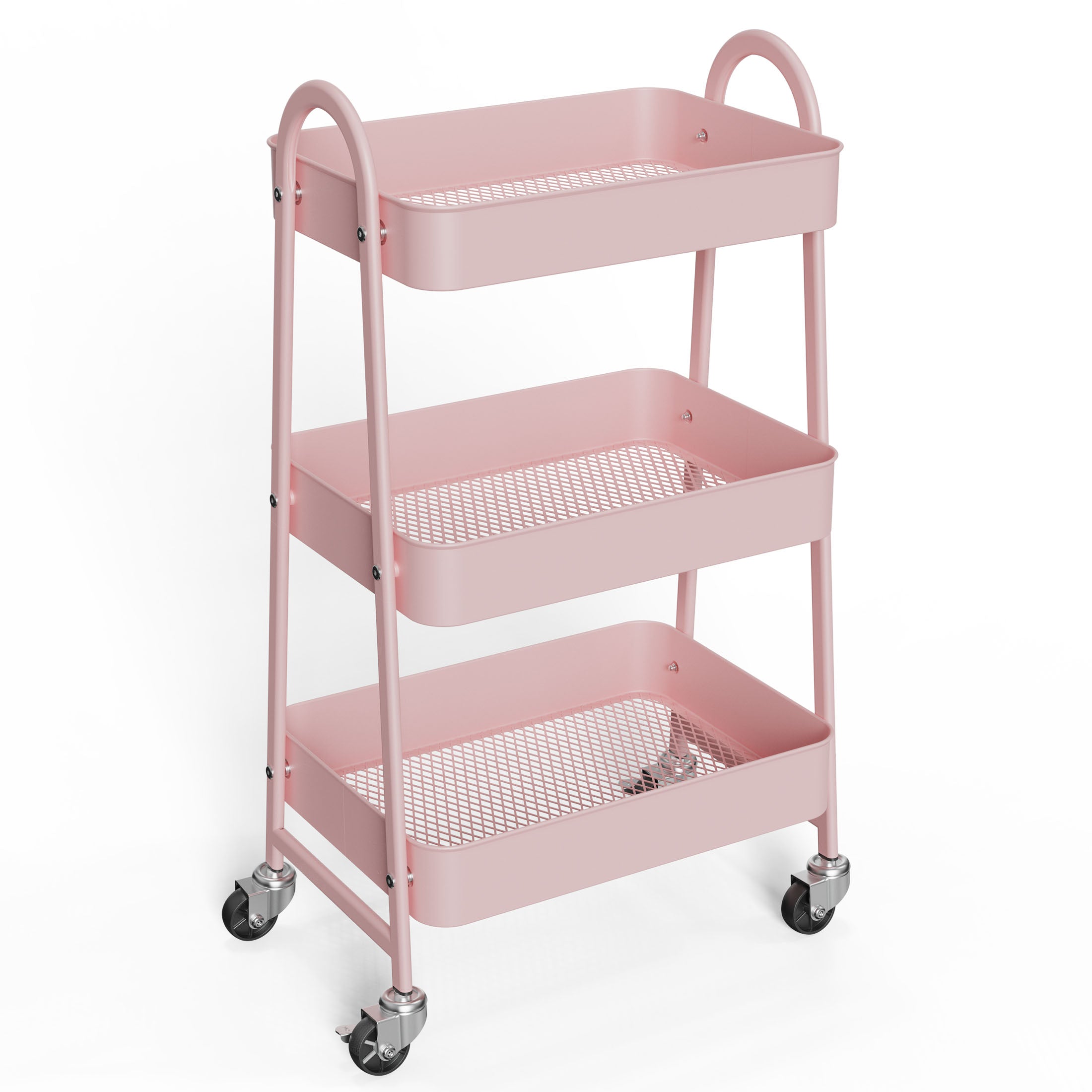 3 Tier Rolling Cart, Metal Utility Cart Storage Organizer with Lockable Casters, Multi-Functional Mesh Rolling Storage Cart for Kitchen Office