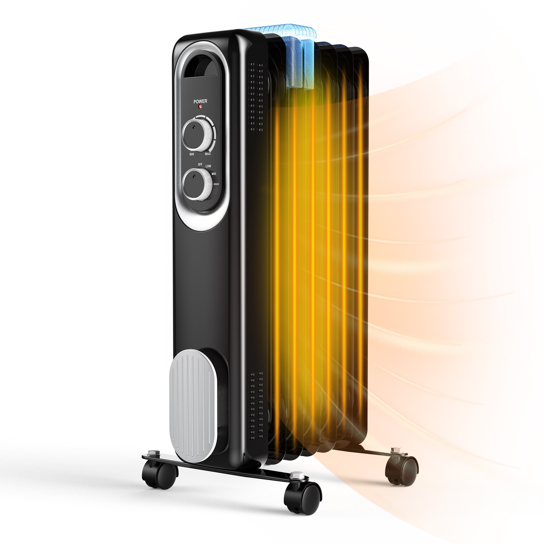edx Basic Electric Oil Filled Radiator, 1500W Space Heater with Adjustable Thermostat, 22.83 x 11.81 x 4.92 in