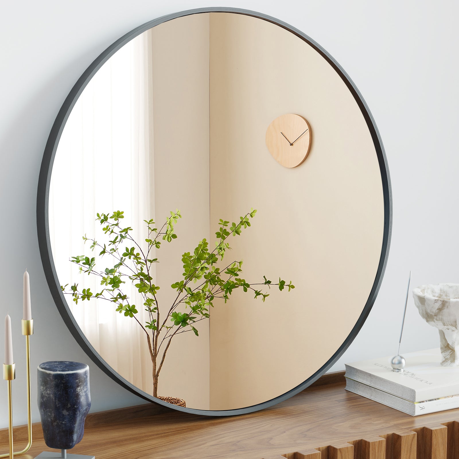 Round Wall Mirror, Aluminum Alloy Frame, Over Sink Circle Mirror Round Vanity Mirror for Bathroom Living Room Entryway Bedroom
