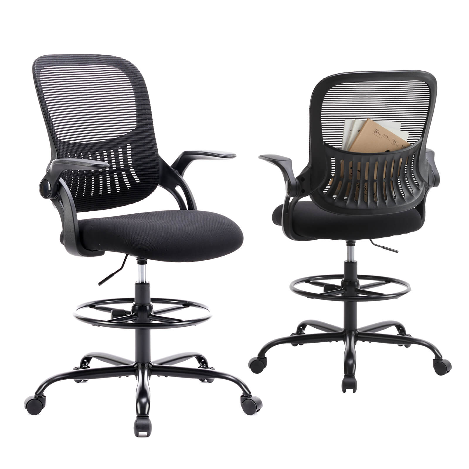 Office Computer Desk Chair, Ergonomic Chair with Flip-up Armrests and Lumbar Support, Height Adjustable, Breathable Mesh Back