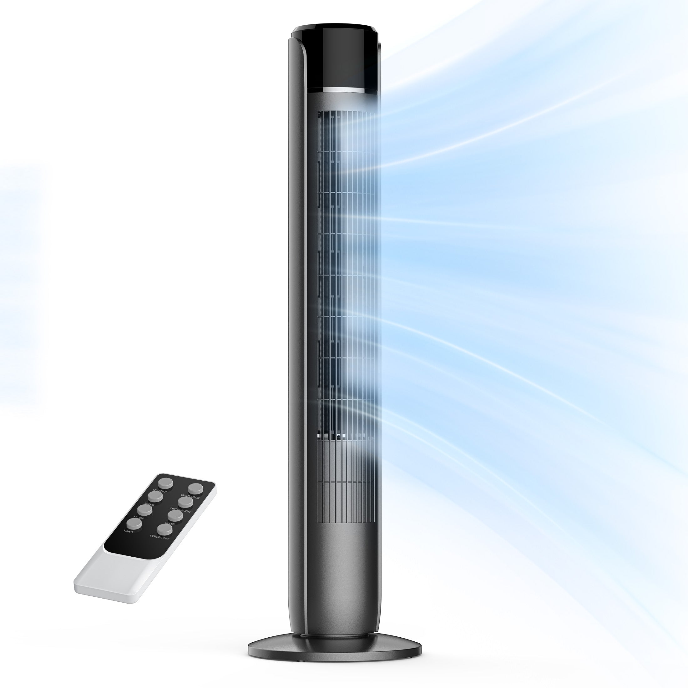 EDX Tower Fan for Home, 36" Standing Floor Fan, 25 ft/s Bladeless Fan Cold Air, 28dB Quiet for Sleep, Remote, 60° Oscillation, 12H Timer, 5 Speeds, 4 Modes, LED Display，Black