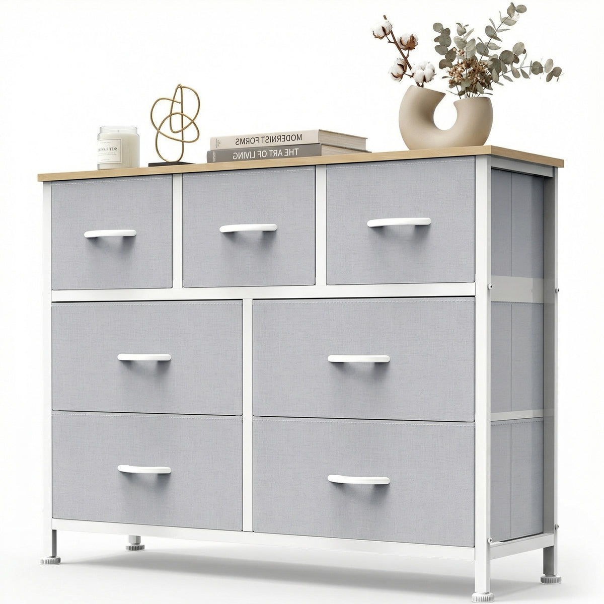 Gianna Fabric Dresser for Bedroom, Storage Organizer, Wide Chest of Drawers for Closet, Clothes, TV Stand, Wood Board