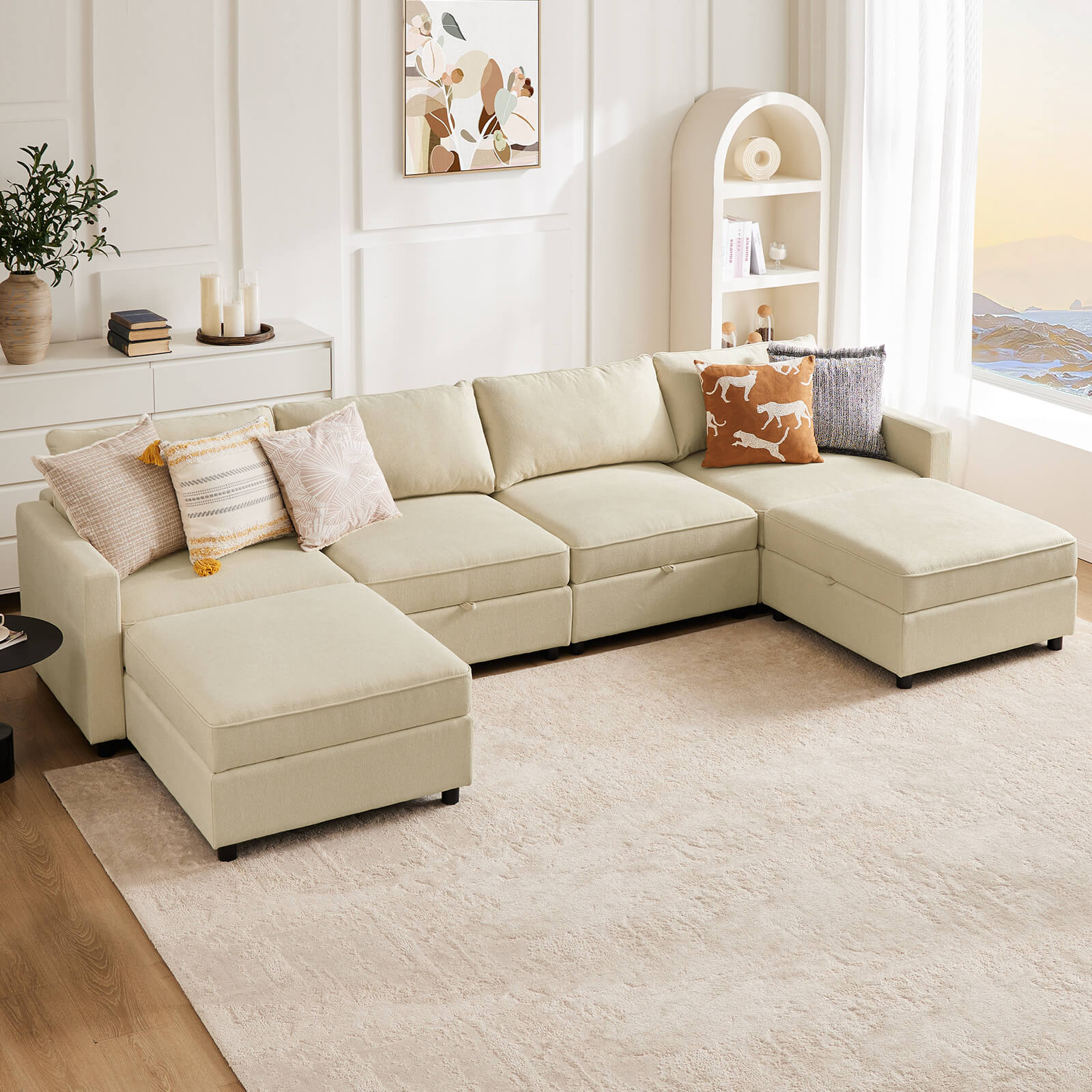 Convertible Sectional Sofa Couch-with Storage for Living Room, U-Shaped Modern Modular Sofa Sleeper with Reversible Chaise